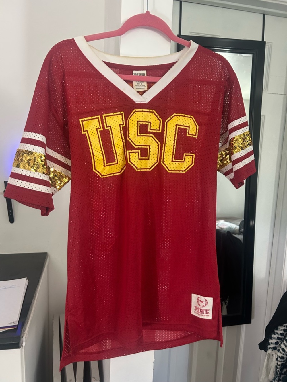 PINK Victoria's Secret Red Mesh Collegiate Top